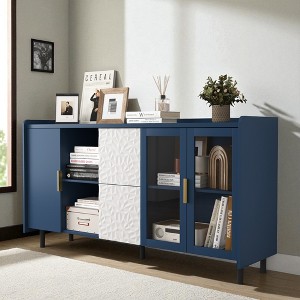 Modern 55" Kitchen Pantry Buffet Cabinet with Glass Doors,Drawers & Open Shelves –Multipurpose Coffee Bar Storage Cabinet for Kitchen & Living Room - 1 of 4