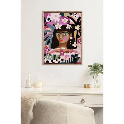 Gold Beaded Frame Colorful Floral Canvas Art 18x24