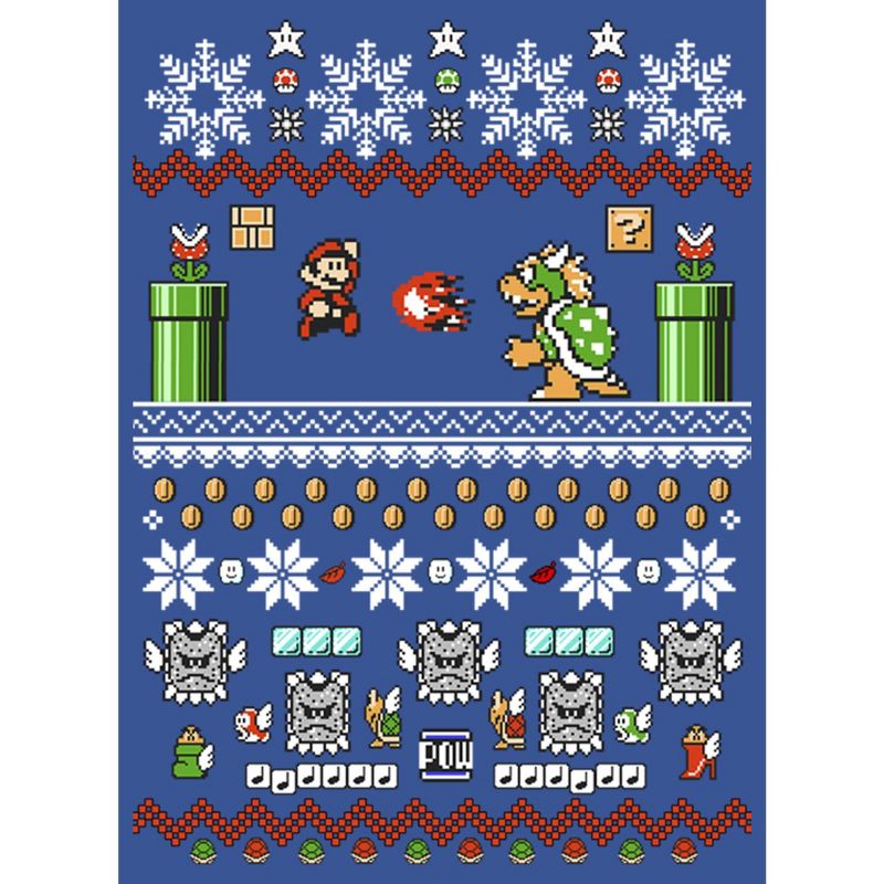 Men's Nintendo Mario and Bowser Ugly Christmas Sweater T-Shirt, 2 of 5