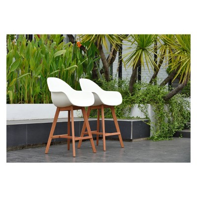 2pk Metz Eucalyptus Patio Barstool Set with Arms White - Amazonia