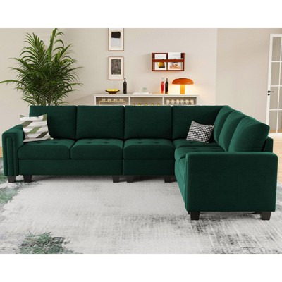 Belffin Modular Velvet Tufted L Shaped Sofa Couch with Reversible Chaises 5-Seater