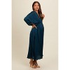 Pinkblush Teal Satin Pleated V-Neck Maternity Maxi Dress - 2 of 3