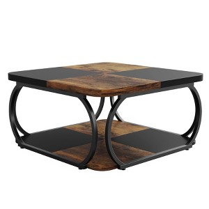 Lirago 39" 2 Tier Shelves Modern Square Coffee Table Farmhouse Metal Frame Living Room Cocktail Table Brown - 1 of 4