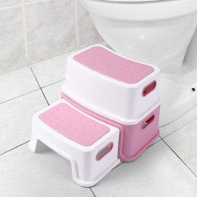 Whizmax 2 Step Stools for Kids, Toddler Step Stool for Toilet Potty Training, Anti-slip Potty Stools with Numbers/ABC, Pink