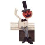 Melrose 25" Shelf Sitting Bendable Pumpkin Man Halloween Decoration - Orange/White