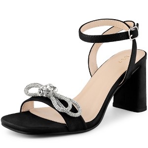 Perphy Women's Bow Decor Rhinestone Slingback Chunky High Heel Sandals - 1 of 4