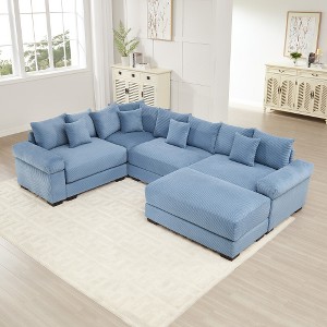 Aukfa Oversized Cloud Modular Corduroy Sofa Sectional with Ottoman - Reversible Deep Seat Couch for Living Room - 1 of 4
