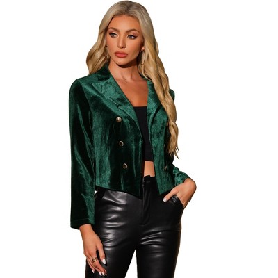 Allegra K Women's Velvet Notch Lapel Open Front Long Sleeve Party Cocktail Blazer Jacket