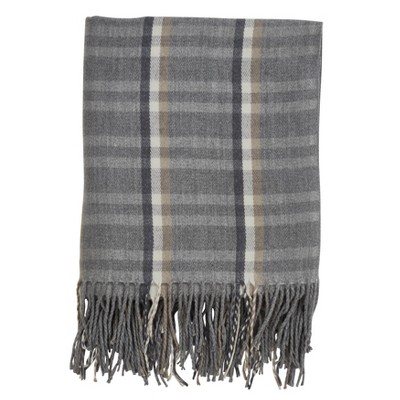 Plaid Tassle Throw Blanket Gray - Saro Lifestyle