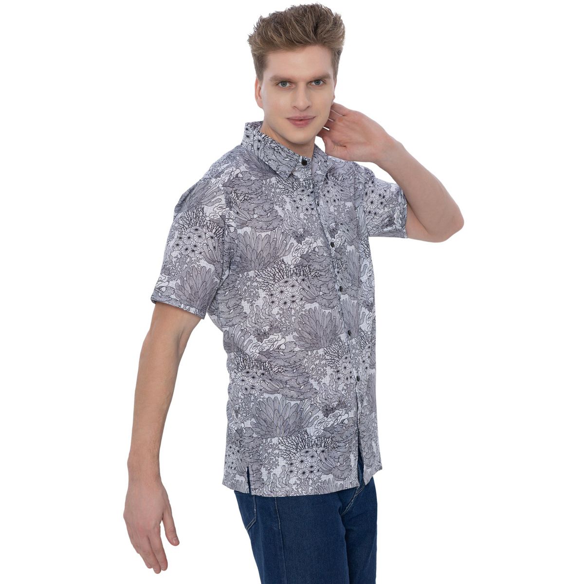 HAPPY BAY Men's Short Sleeve Button Down Shirts for Men XXL Water Plants White - thumbnail 4