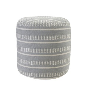 20" Brown Polyester Round Striped Indoor Outdoor Pouf Ottoman - 1 of 4