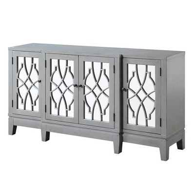 Antique Gray Wood and Mirrored Console Table with Storage