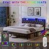 Bed With Storage Headboard, Charging Station And LED Lights, Upholstered Platform Bed Frame With Metal Slats, No Box Spring Needed, Gray - 4 of 4