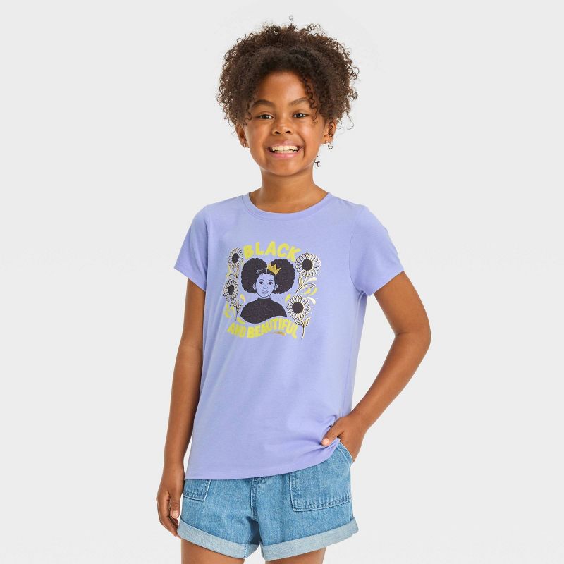 Girls&#39; Short Sleeve &#39;Black and Beautiful&#39; Graphic T-Shirt - Cat &#38; Jack&#8482; Lavender, 1 of 5