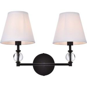 Elegant Lighting Bethany 2 lights bath sconce in black with white fabric shade - 1 of 4