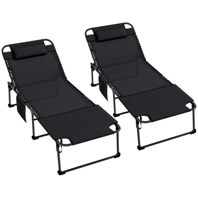 Black Mesh Folding Chaise Lounge Set with Reclining Backrest