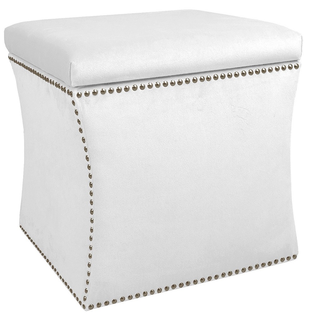 Photos - Pouffe / Bench Skyline Furniture Nail Button Storage Ottoman Velvet White Pewter Nail But