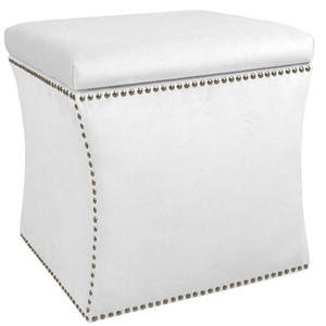 Nail Button Storage Ottoman Velvet White Pewter Nail Buttons - Skyline Furniture, Adult Unisex