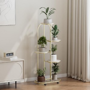 Acekool 5-Tier Mobile Plant Stand with Wheels, Space-Saving Indoor Outdoor Plant Shelf for Living Room, Balcony, Garden, Easy DIY Assembly, Black - 1 of 4