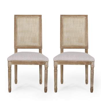Set of 2 Regina French Country Wood and Cane Upholstered Dining Chairs - Christopher Knight Home