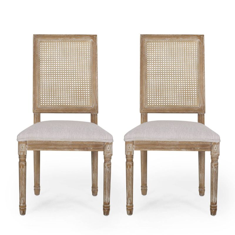 Set of 2 Regina French Country Wood and Cane Upholstered Dining Chairs - Christopher Knight Home, 1 of 13