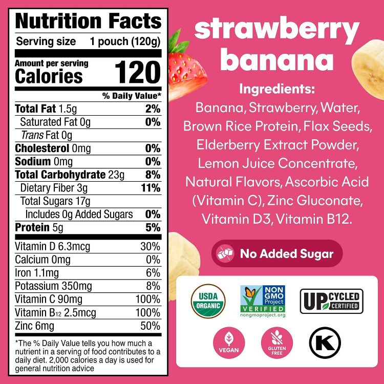 NOKA Organic Superfood Smoothie Strawberry Banana + Immune Support Pouches - 16.9oz/4pk, 2 of 15