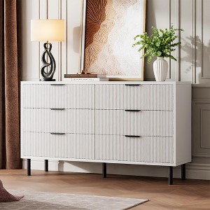 Fluted 6 Drawer Dresser, Wide Wood Double Dresser with Metal Legs and Handles - 1 of 4