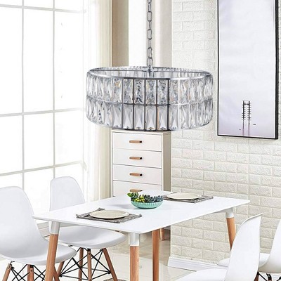 DOMETOUR 18' Chrome Crystal Drum Chandelier, 6-Light Pendant Lighting Fixture for Living Room, Dining Room, Bedroom