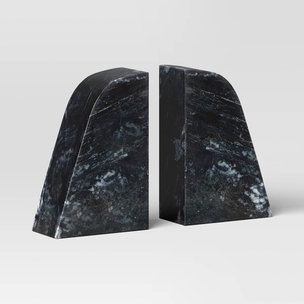 Photos - Other interior and decor 2pc Marble Bookends Black - Threshold™