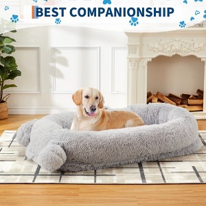 Human Dog Bed, 71''x45''x12'' Large Dog Bed with Blanket & 2 Side Storage Pockets, Portable Handle, Removable Cover, Human Size Dog Bed - 1 of 4