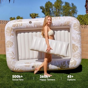 Jasonwell 85" x 57" Inflatable Tanning Pool Lounger Float with Pillow, 4-in-1 Sunbathing Bed, XL-Golden White, Perfect for Adults & Pool Parties - 1 of 4