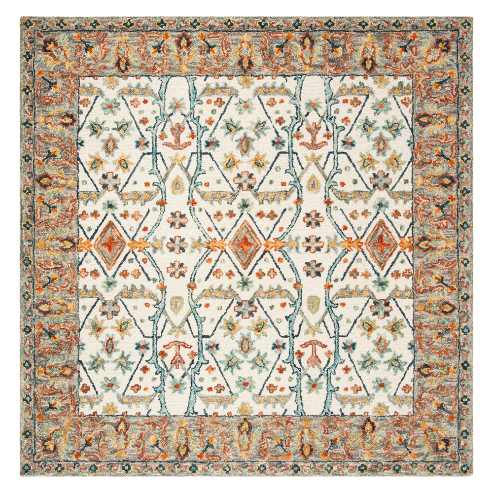 7'x7' Floral Tufted Square Area Rug Ivory/Blue - Safavieh