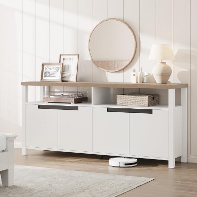 Rustic 63" TV Stand for 70 Inch TVs | Heavy-Duty Cabinet   with 4 Doors + Open Shelves & Cable Management System