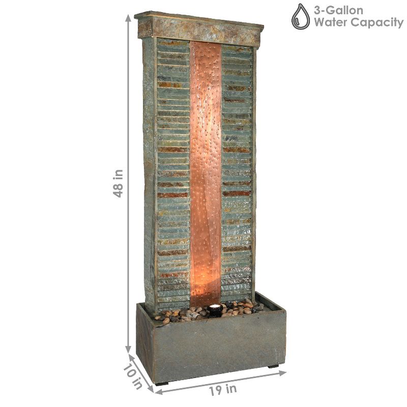 Sunnydaze 48"H Electric Natural Slate with Copper Accents Rippled Column Outdoor Water Fountain with LED Spotlight, 4 of 12
