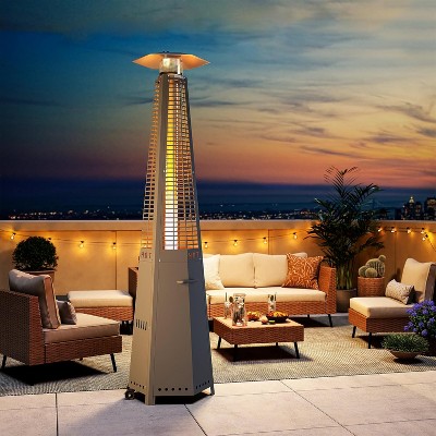 Decksplore 48000 BTU Stainless Steel Hexagon Pyramid Patio Heater Upgraded Quartz Glass Tube Propane Outdoor