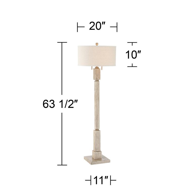 Barnes and Ivy Baluster Country Cottage Floor Lamp 63 1/2" Tall Pickled Wood Oatmeal Linen Drum Shade for Living Room Reading Bedroom Office House, 4 of 10