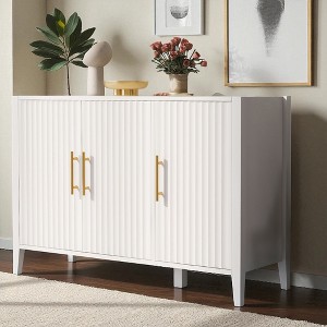 48" Three-Door Storage Cabinet with Vertical Pattern, Metal Handles & Pine Legs, Modern Sideboard for Living Room, Entryway, Study - 1 of 4