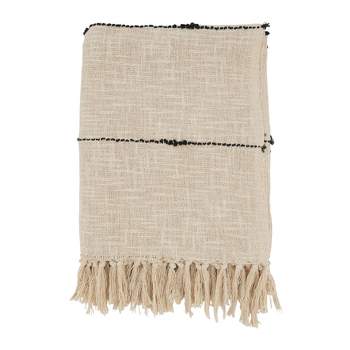 50"x60" Chic Textured Striped Fringe Throw Blanket Natural - Saro Lifestyle