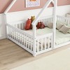 Full Size Wood House-Shaped Floor Bed with Fence and Guardrails - 4 of 4