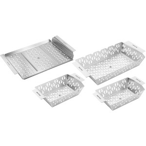 ZWILLING BBQ+ 4-pc Grill Basket Set, 2 Small Grill Baskets, 1 Medium Grill Basket, 1 Grill Topper, Heavy-duty Stainless-Steel, Nestable - 1 of 2