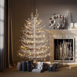 MOEPISY 4FT Pre-lit Aspen Fir Artificial Christmas Tree, Hinged Xmas Tree 280 Snow Flocked Branch Tips - 1 of 4