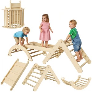 Triangle Set 7-in-1 Foldable Baby Climbing Toys Wooden Climbing Set with Arch&Ramp&Ladder Baby Climber Indoor Jungle Gyms for Toddlers Toys - 1 of 4