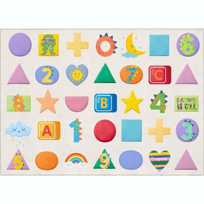 Well Woven Crayola Educational Numbers & Shapes Area Rug - For Elementary Classrooms, Playrooms, and Kids' Rooms