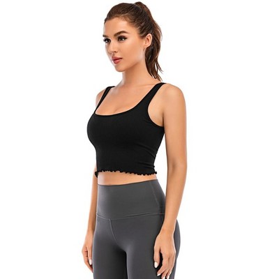 DOMETOUR Solid Crop Sleeveless Ribbed Knit Top