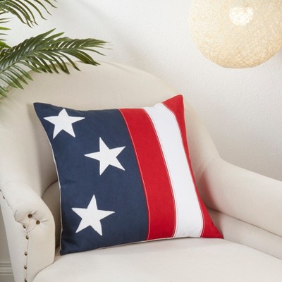 Patriotic Stars and Stripes Cotton Throw Pillow Cover