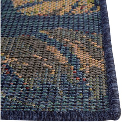 Navy Blue and Beige Synthetic Floral Rectangular Kids Rug 6' x 9'