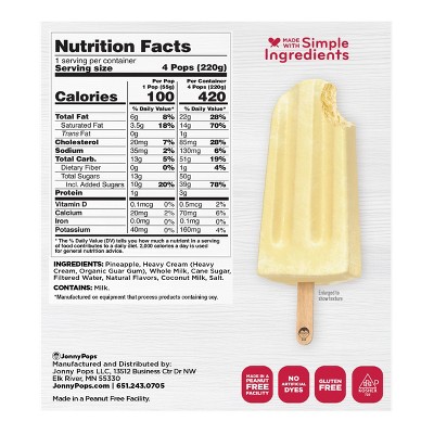 JonnyPops Pineapple and Coconut with Cream Frozen Pops - 8.25 fl oz/4ct
