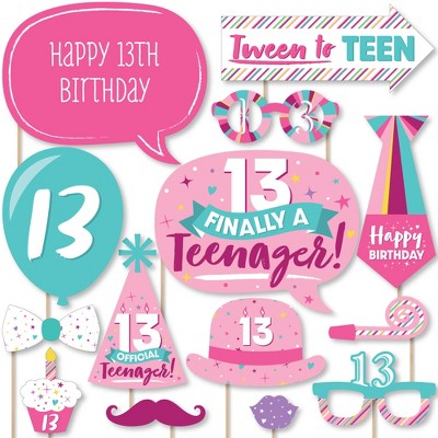 Big Dot of Happiness Girl 13th Birthday - Official Teenager Birthday Party Photo Booth Props Kit - 20 Count