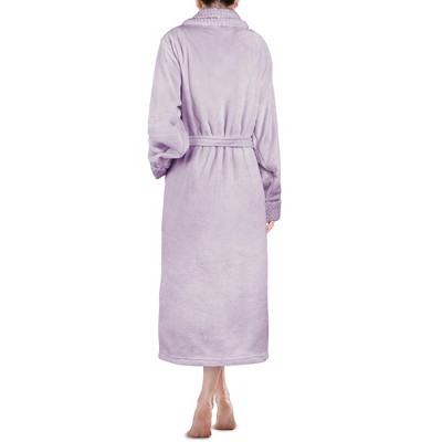Lavender Plush Fleece Robe with Satin Trim and Waffle Cuff