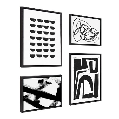 Black and White Abstract Canvas Art Set with Polystyrene Frame